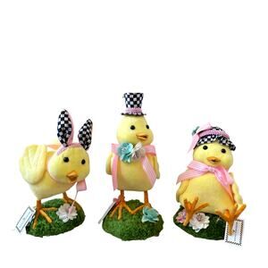 MACKENZIE CHILDS Spring Fling Yellow Baby Chicks Set of 3 Easter Decor NEW